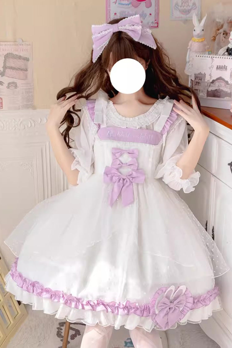 White/Purple Song of Mist and Gauze Ruffle Bowknot Sweet Lolita Dress
