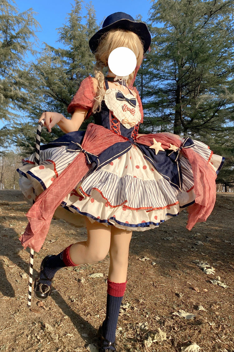 Multi-Color Circus Short Sleeves Multi-layer Print Ruffle Bowknot Sweet Lolita Dress