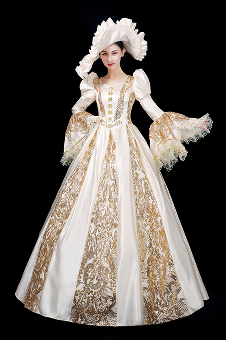Trumpet Sleeves Long Sleeves Golden Floral Hollow Print Victorian Lolita Prom Dress