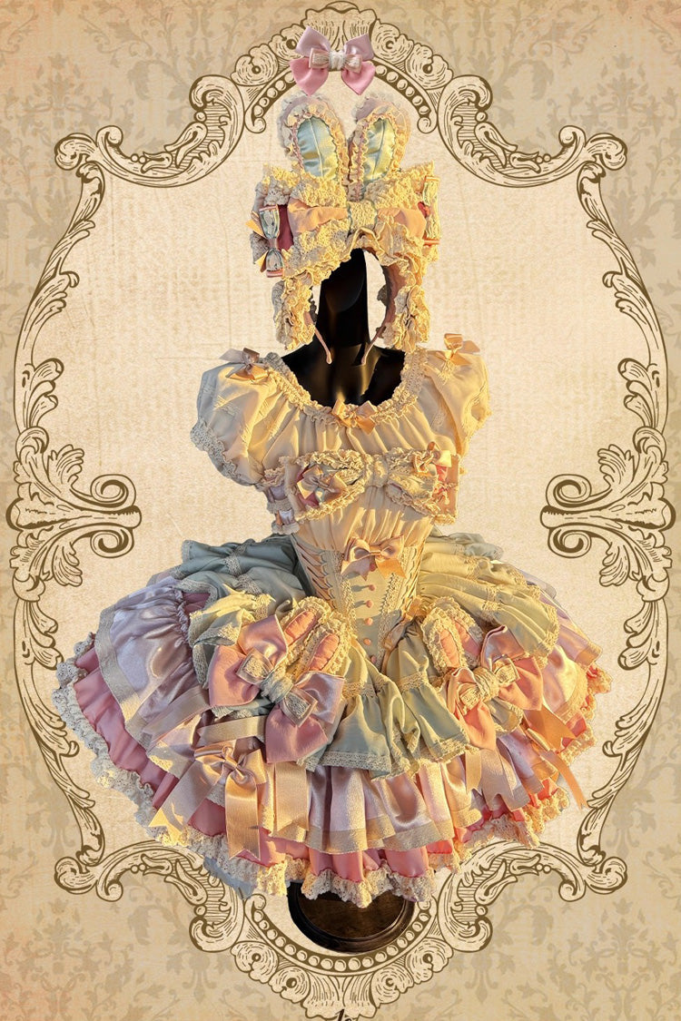 Ribbon Dance Multi-Layered Ruffle Bowknot Lace-Up Sweet Princess Lolita Dress 3 Colors