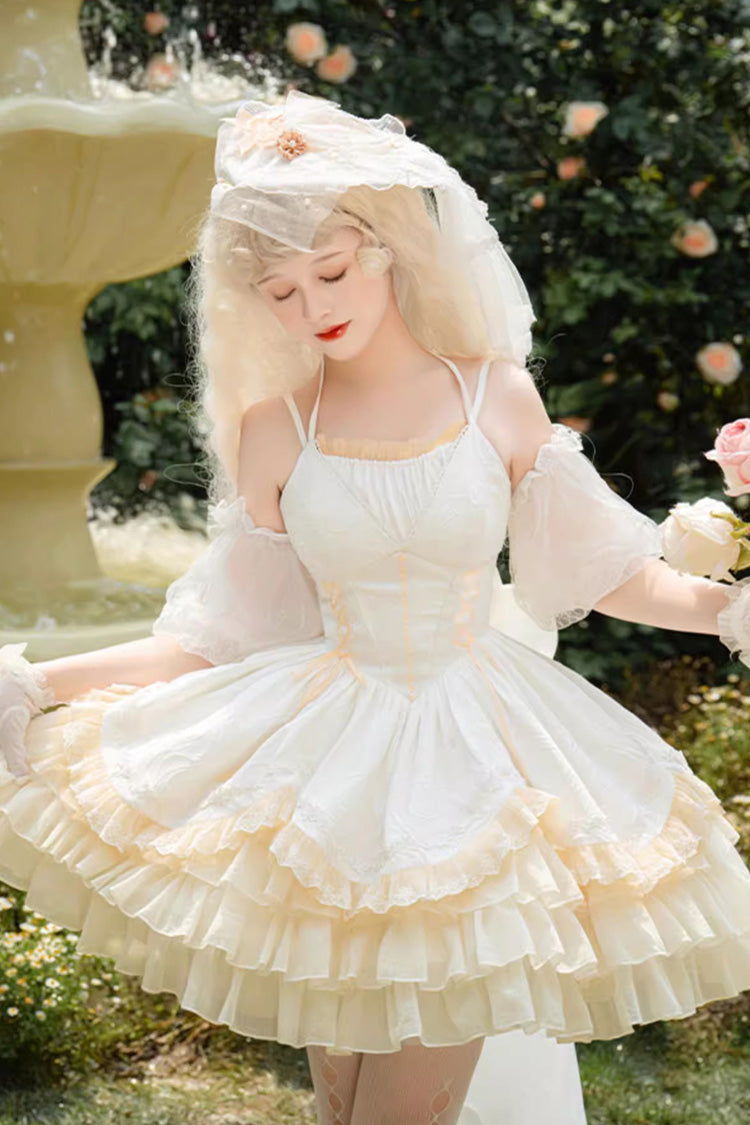 White Gorgeous French Court Ruffle Princess Sweet Lolita Tiered Dress