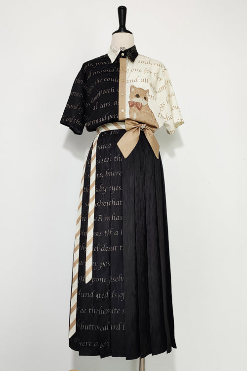 Black High Waisted Orange Cat Print Ouji Lolita Long Skirt