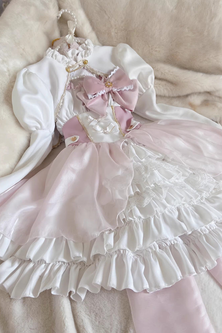 Pink/White Magical Girl Ruffle Cardigan Bowknot Sweet Princess Lolita Jsk Dress