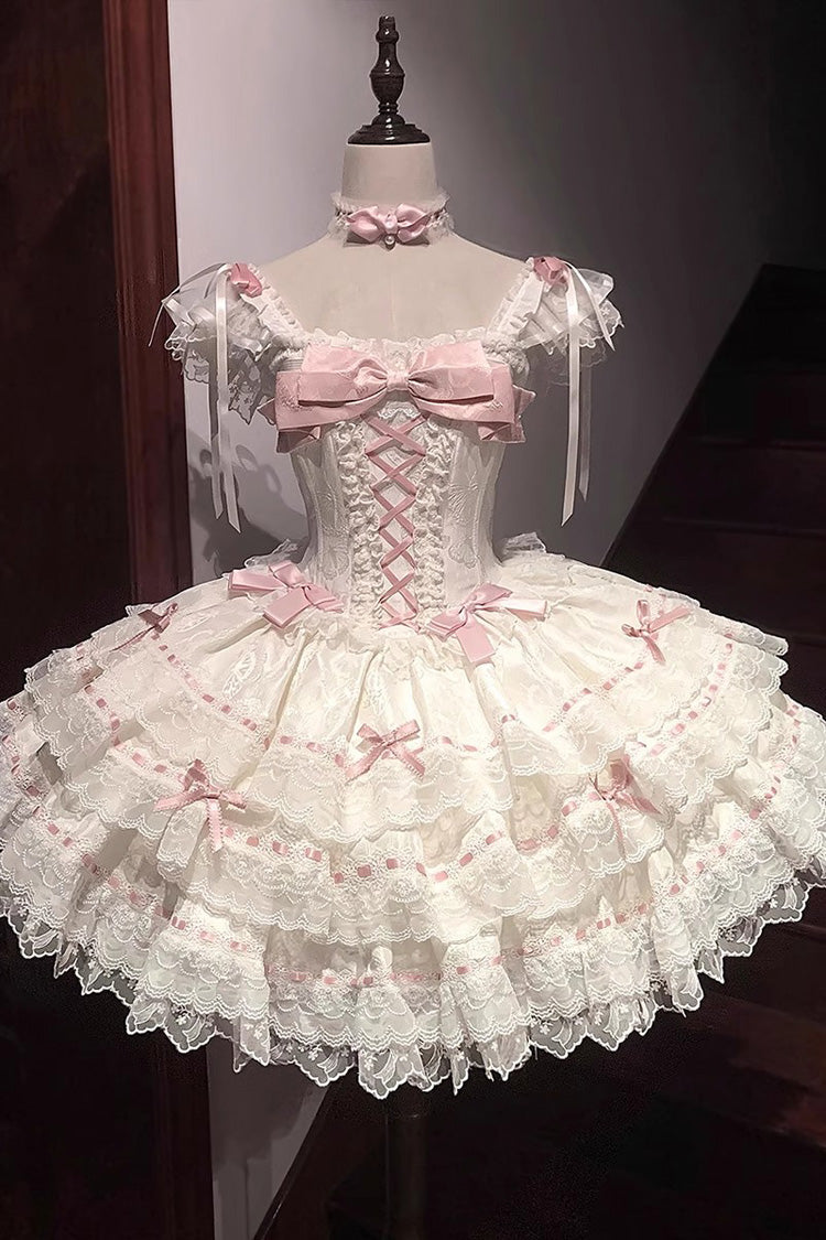 Apricot Flora Isle Butterfly Sleeveless Ruffle Bowknot Lace Lace-Up Sweet Elegant Lolita Jsk Dress