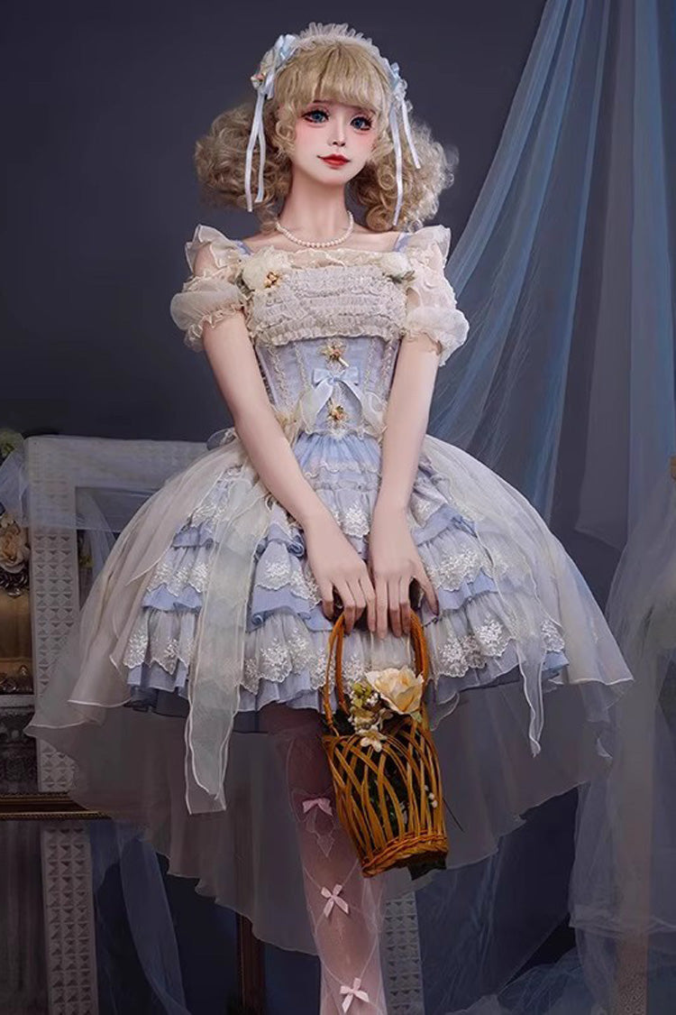 Tears of Rose Sleeveless Multi-Layered Ruffle Cardigan Bowknot Lace Sweet Ballet Lolita Jsk Dress 2 Colors