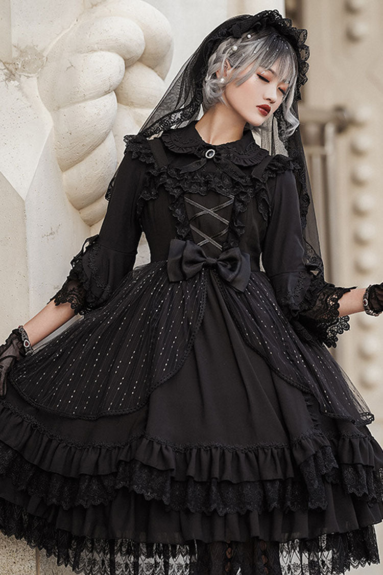 Half Sleeves Lace Stitching Bowknot Hanayome Multi-Layer Gothic Lolita Dress