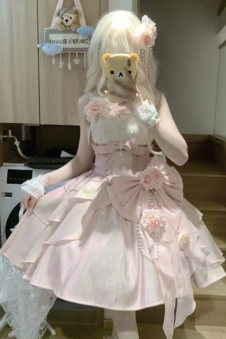 Pink Rose Heart Knot Ruffle Hanayome Bowknot Sweet Princess Gorgeous Lolita Jsk Dress