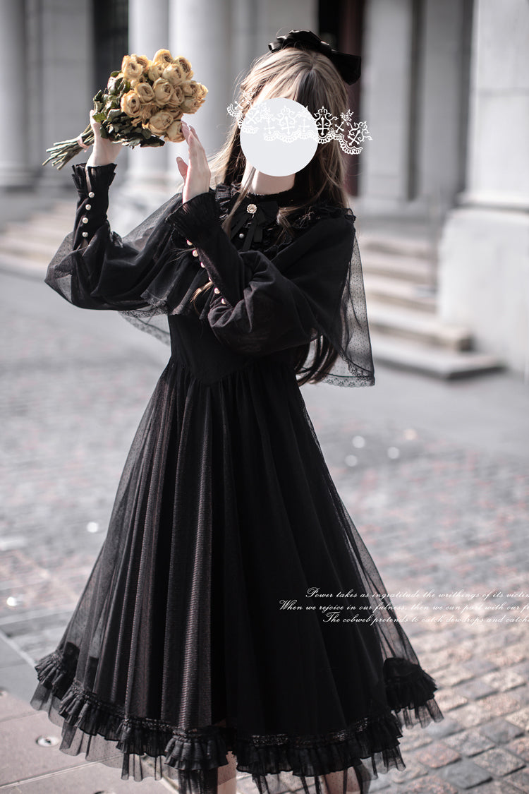 Black Enchanted Nightdream Long Sleeves Bowknot Lace Gothic Elegant Lolita Dress