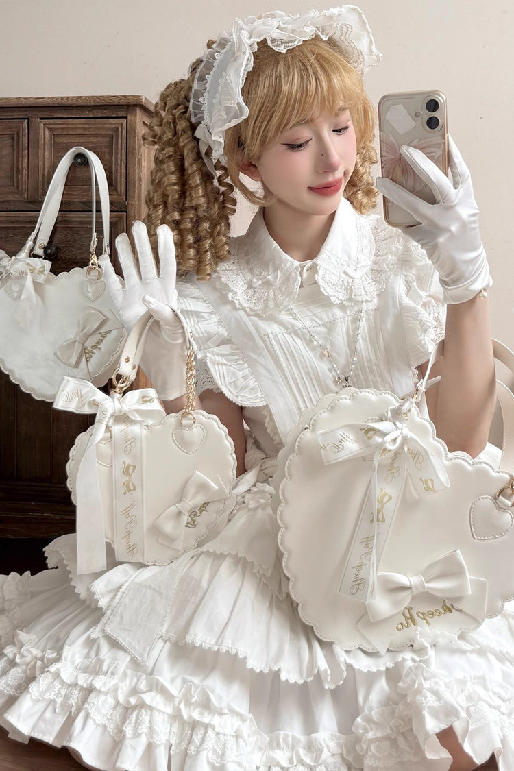 Sweet Heart Embroidery Bowknot Zipper Lolita Handbag 5 Colors