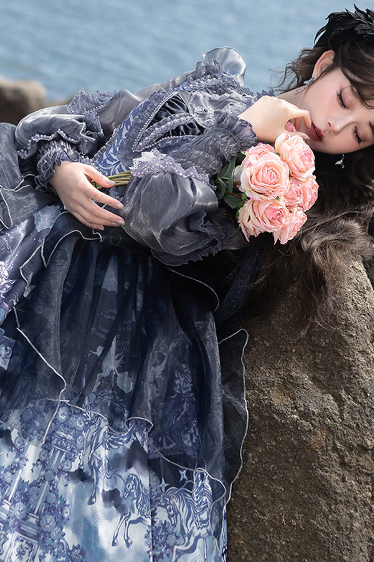 Blue Angel Garden Print Ruffle Bowknot Asymmetric Classic Elegant Lolita Jsk Dress