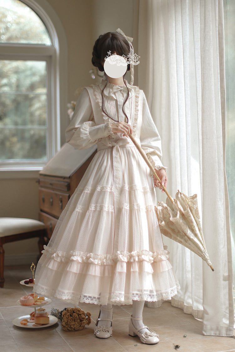 Ivory Sleeveless Ruffle Lace Sweet Japanese Elegant Lolita Jumper Dress