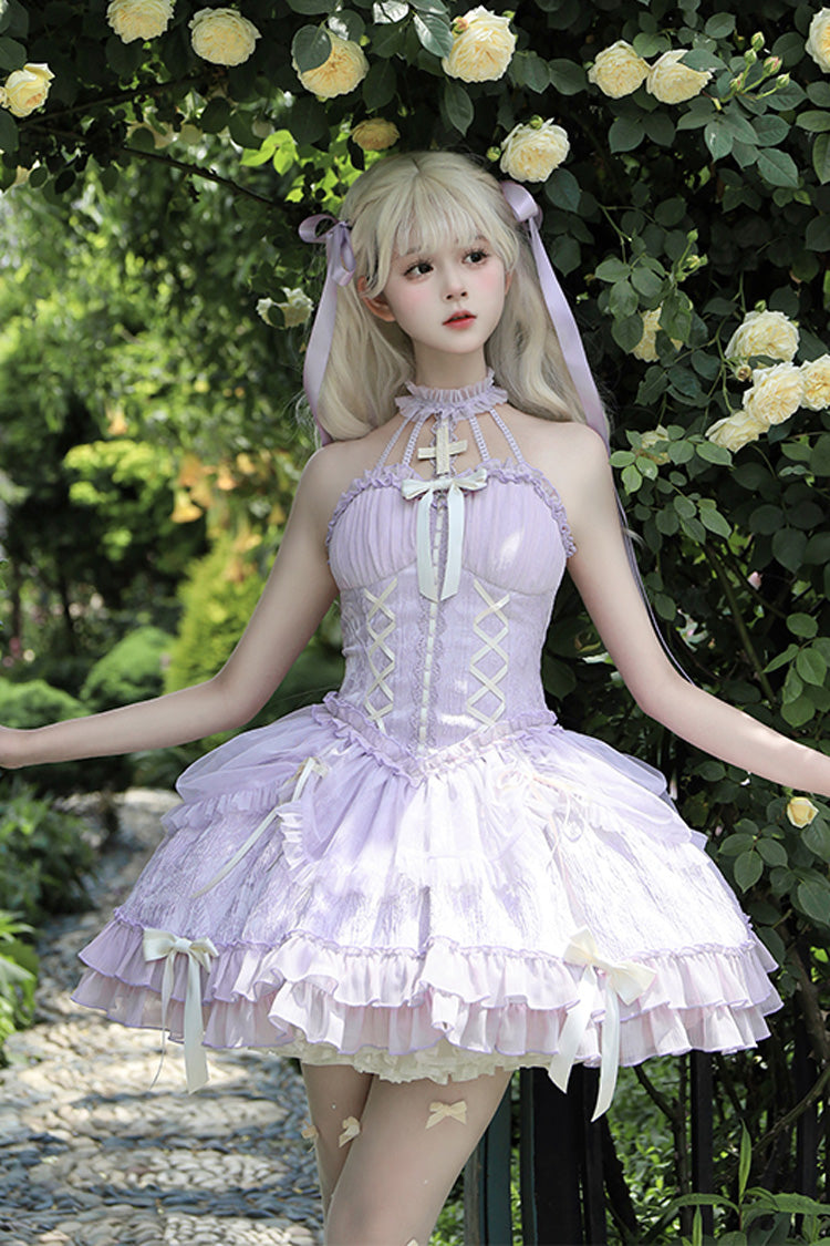 Purple Tube Top Sleeveless Ruffle Bowknot Gothic Lolita Jsk Tiered Dress