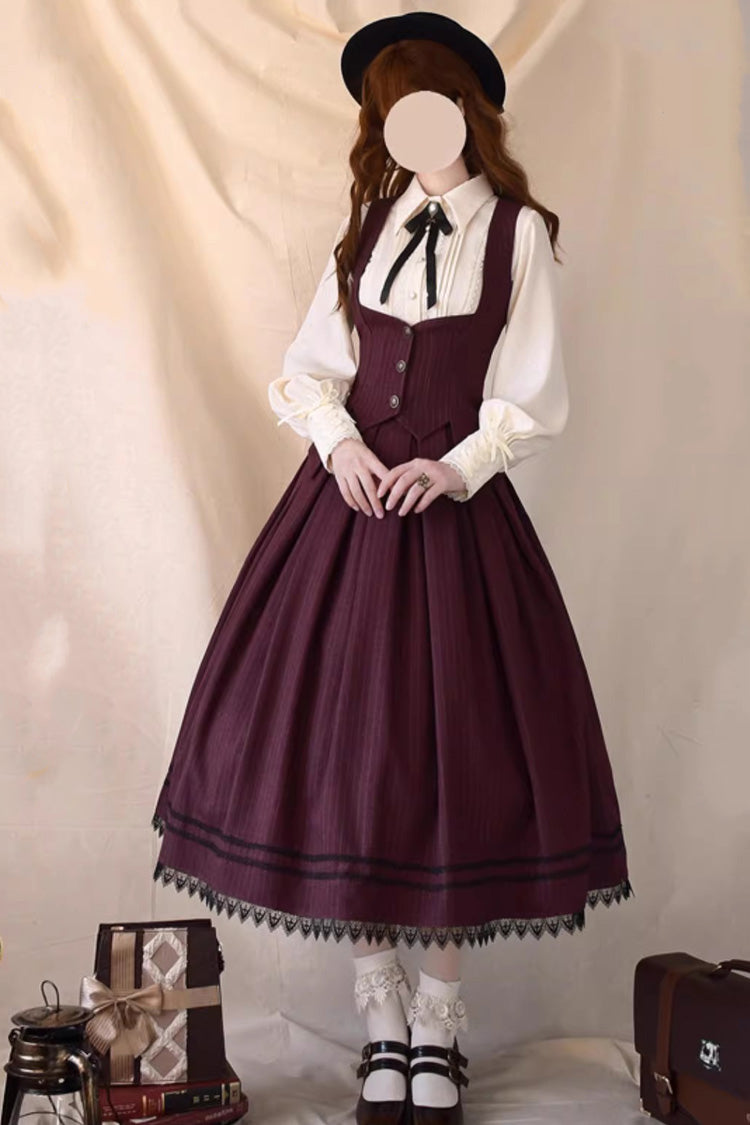 Red Griffin's Pact Striped Printed Ruffled Gothic Lolita Skirt Vest Set