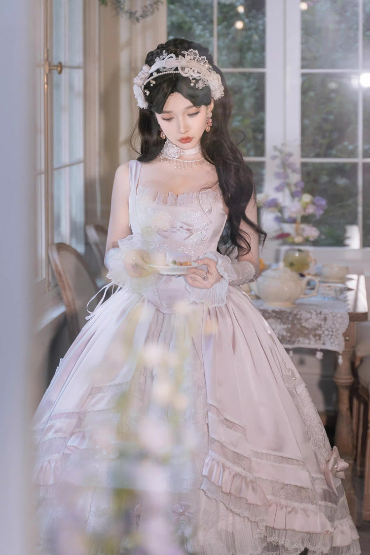 Pink Promise of the Rose Multi-Layered Ruffled Hanayome Open-Front Bow Sweet Gorgeous Lolita Jsk Dress Set