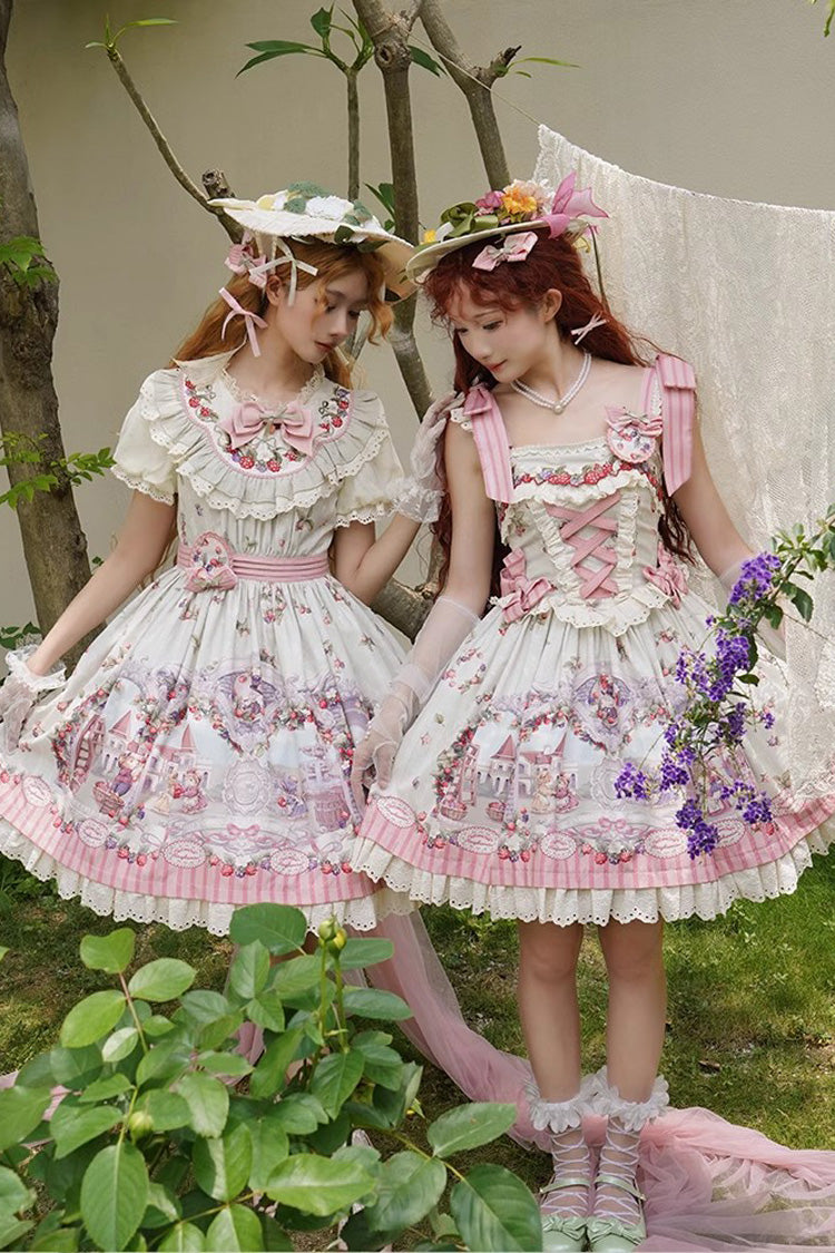 Multi-Color Raspberry Wine Brew Print Sweet Vintage Princess Lolita Dress (OP & JSK)