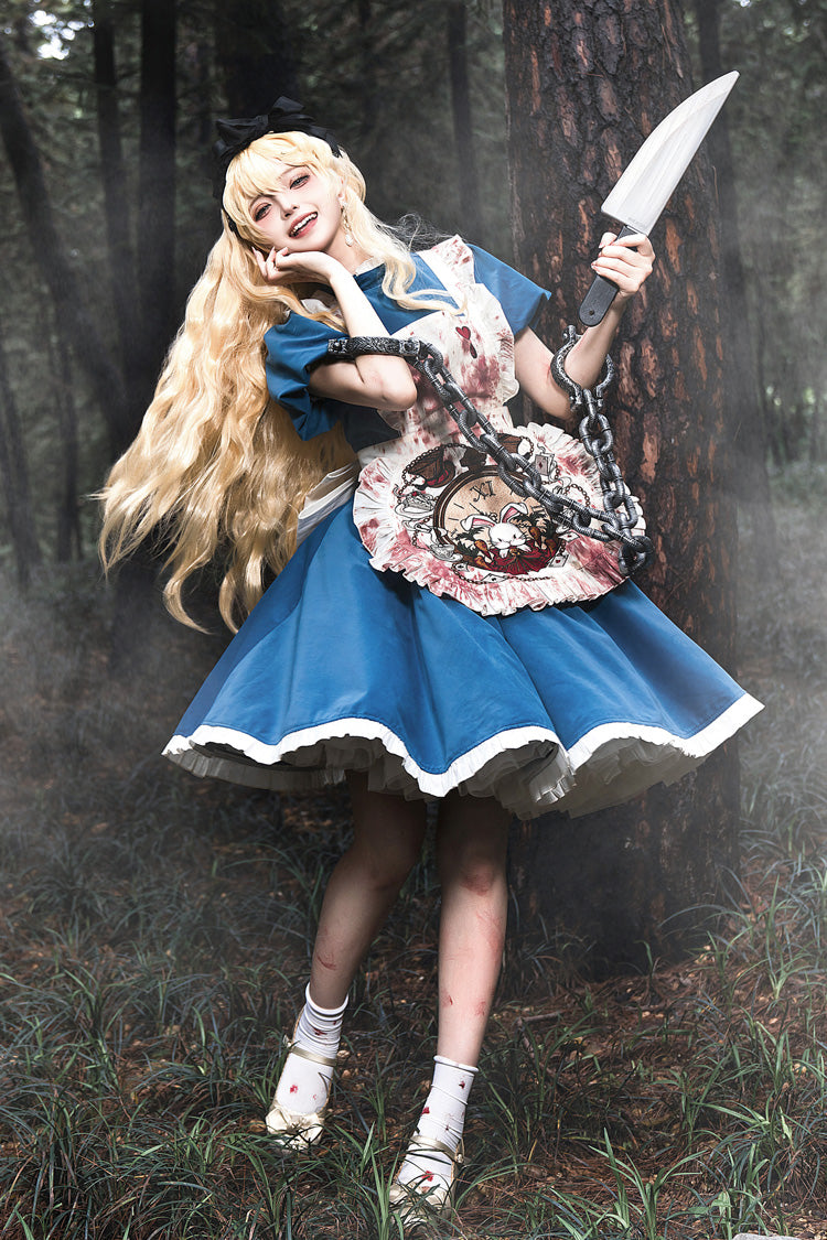 Blue Dark Fairy Tale Alice Long Sleeves Ruffle Gothic Lolita Dress