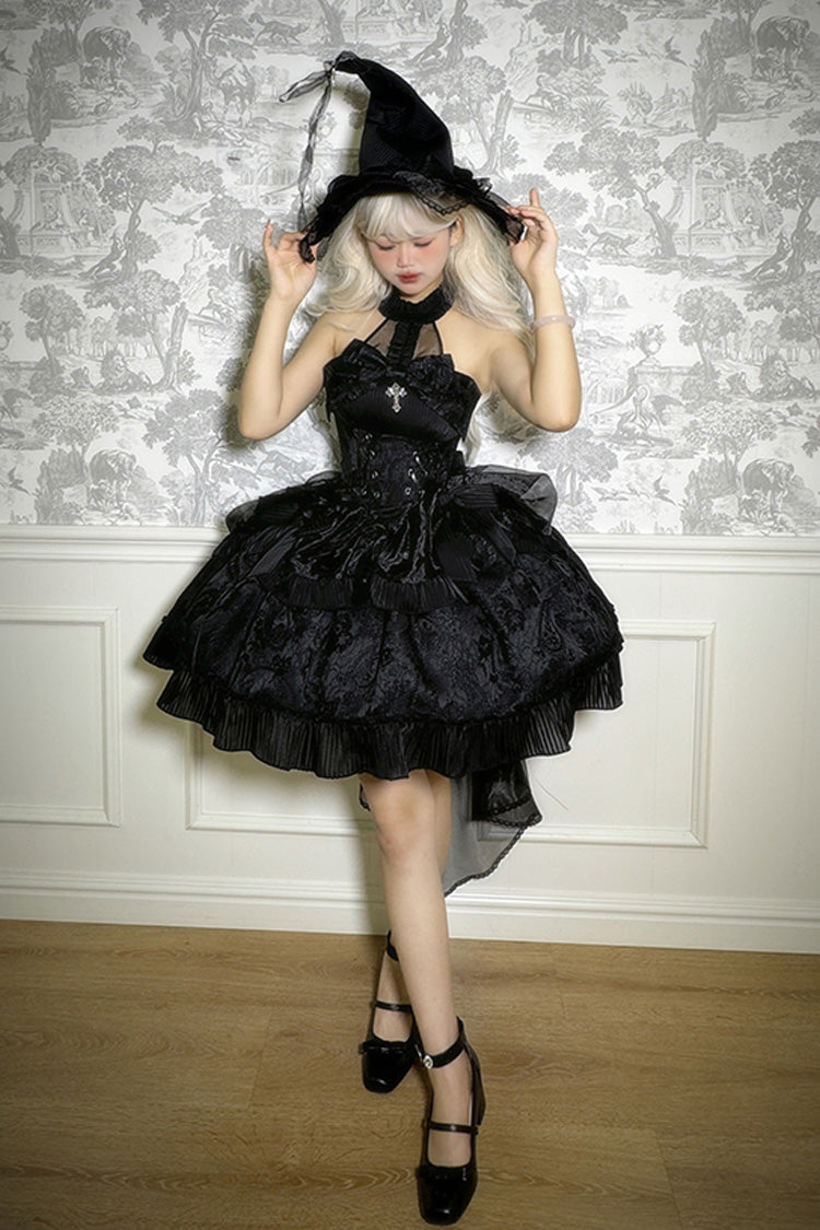 Solid Color The Mystery of The Doll Halterneck Ruffle Bowknot Drawstring Gothic Lolita Dress 4 Colors