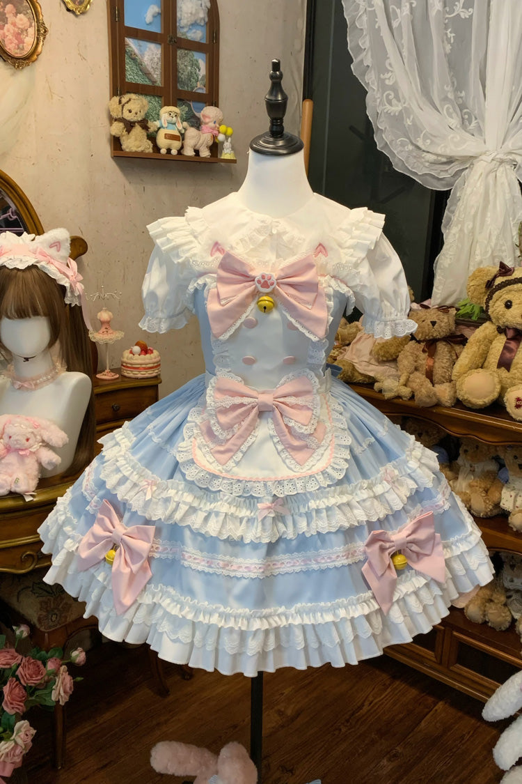 Blue Meowling Sweet Maid Sleeveless Multi-Layered Ruffle Bowknot Lace Sweet Princess Lolita Jsk Dress