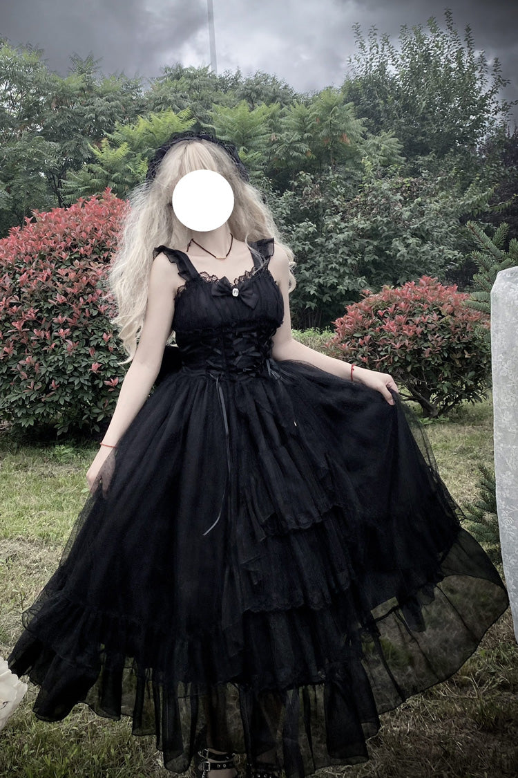 Black Moonlight Sonata Ruffle Cardigan Bowknot Lace Gothic Vintage Lolita Jsk Dress