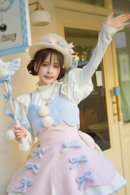 Stand Up Collar Long Sleeves High Waisted Thickened With Vest Sweet Lolita OP Dress 4 Colors