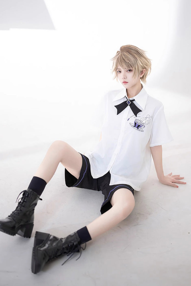 White Enjoy Coffee Print Ouji Fashion Lolita Blouse