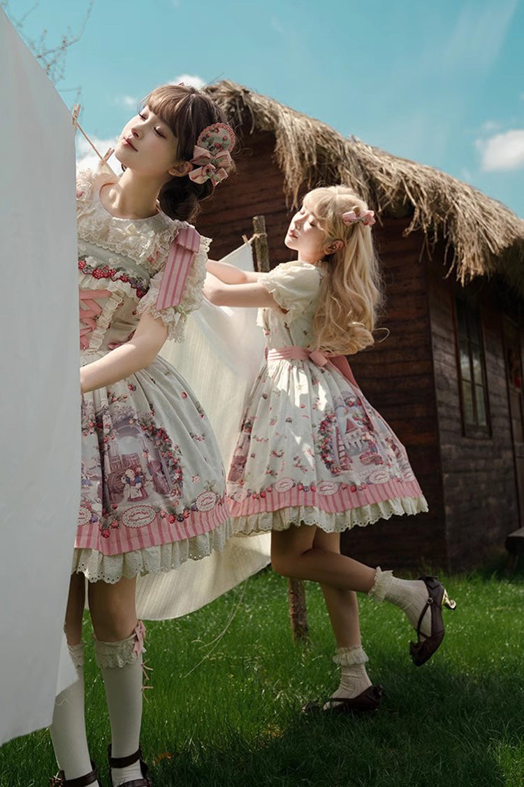 Multi-Color Raspberry Wine Brew Print Sweet Vintage Princess Lolita Dress (OP & JSK)