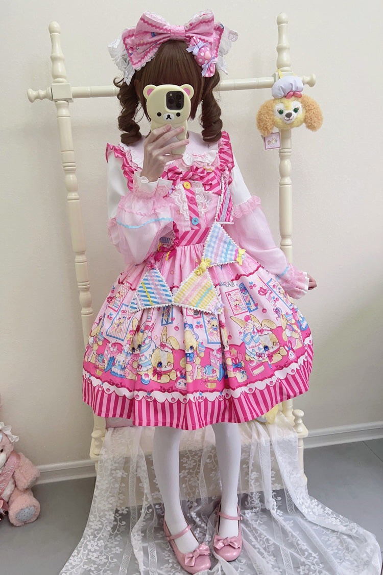 Bunny Pastry Chef Print Bowknot Gothic Japanese Lolita Jsk Dress 3 Colors
