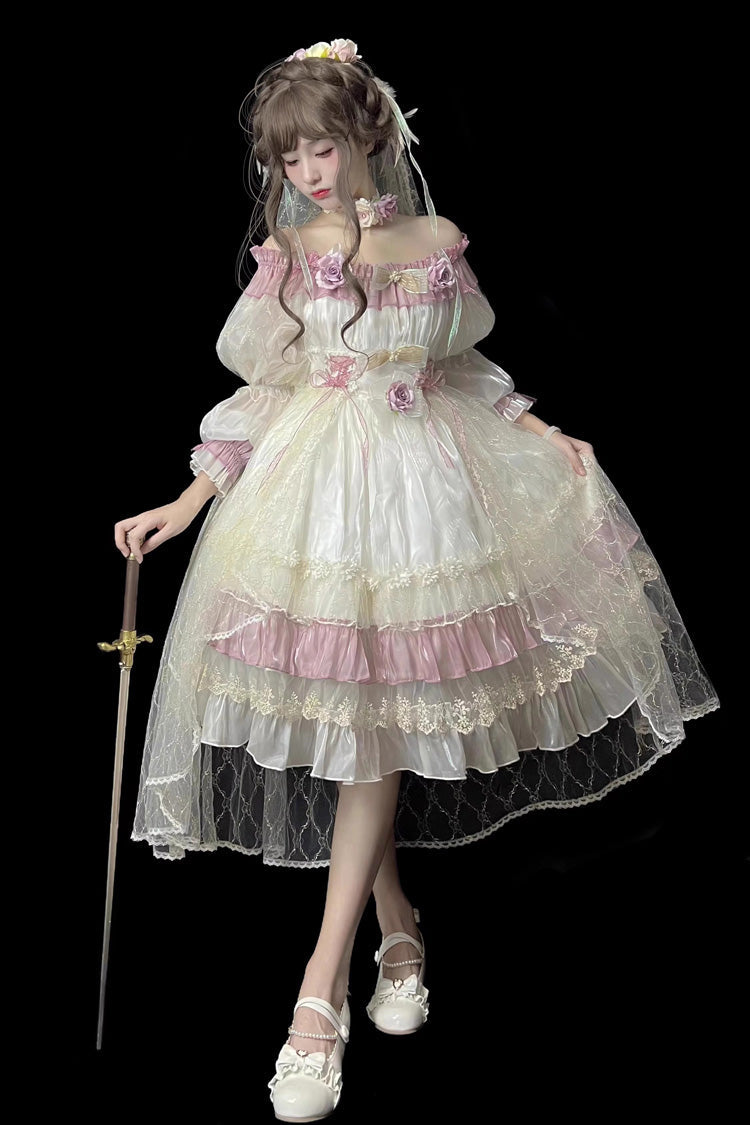 Purple Spring of Boliya Long Sleeves Multi-Layered Ruffle Bowknot Lace Lace-Up Sweet Princess Lolita Dress