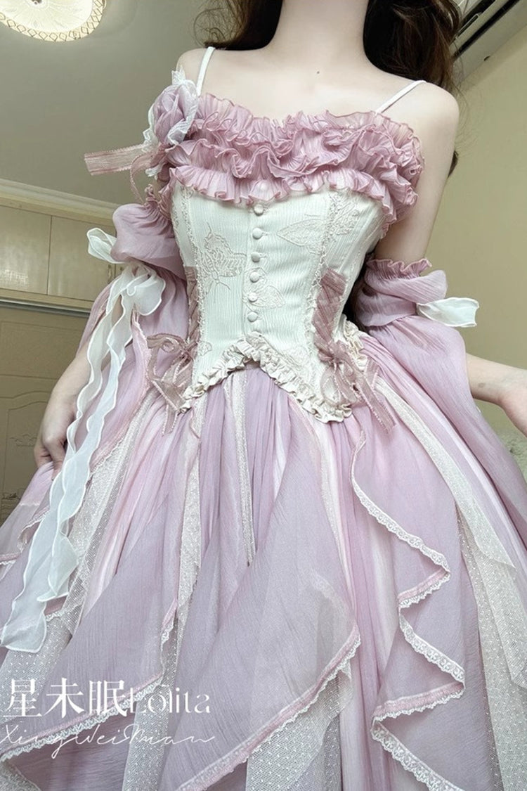Praise of the Flower Goddess Off Shoulder Ruffle Hanayome Bowknot Lace Fishbone Sweet Lolita Jsk Dress 2 Colors