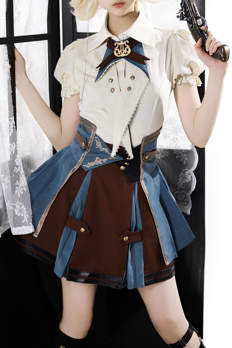 Fairy Town Train Conductor British Academy Short Sleeves Embroidery Punk Handsome Lolita Skirt Set