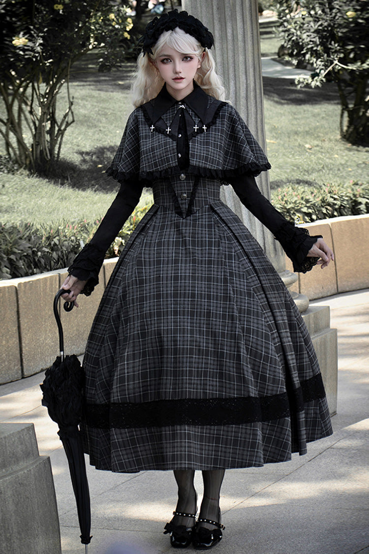 Black Chest Support Plaid Print Ruffle Gothic Lolita Dress