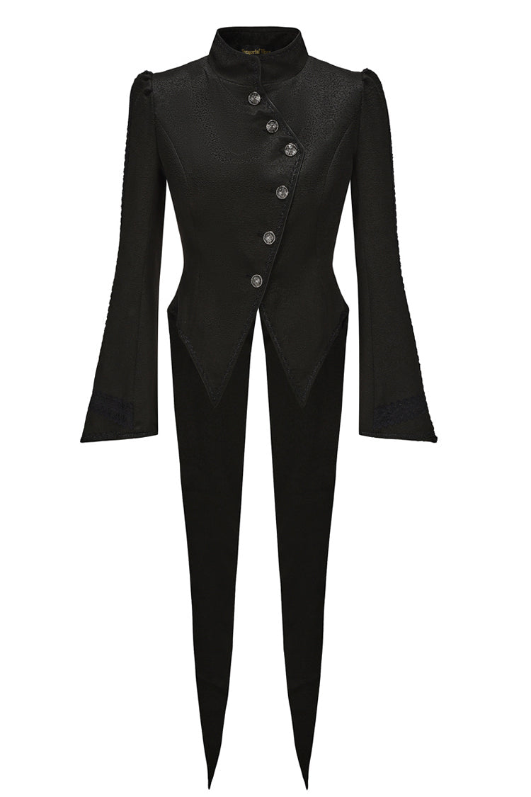Black Eternal Gloom Portrait Back Cross Stand Collar Asymmetric Vintage Elegant Prince Gorgeous Handsome Lolita Coat