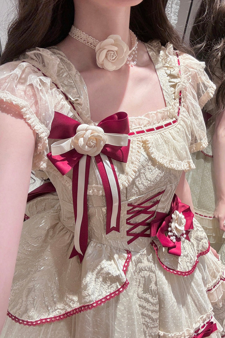 Ivory/Red Tycoon's Daughter Ruffle Bowknot Sweet Elegant Princess Lolita Jsk Dress