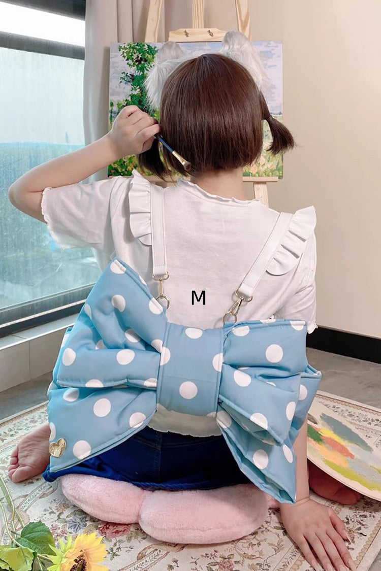 Blue Polka Dot Print Bowknot Shaped Sweet Lolita Backpack