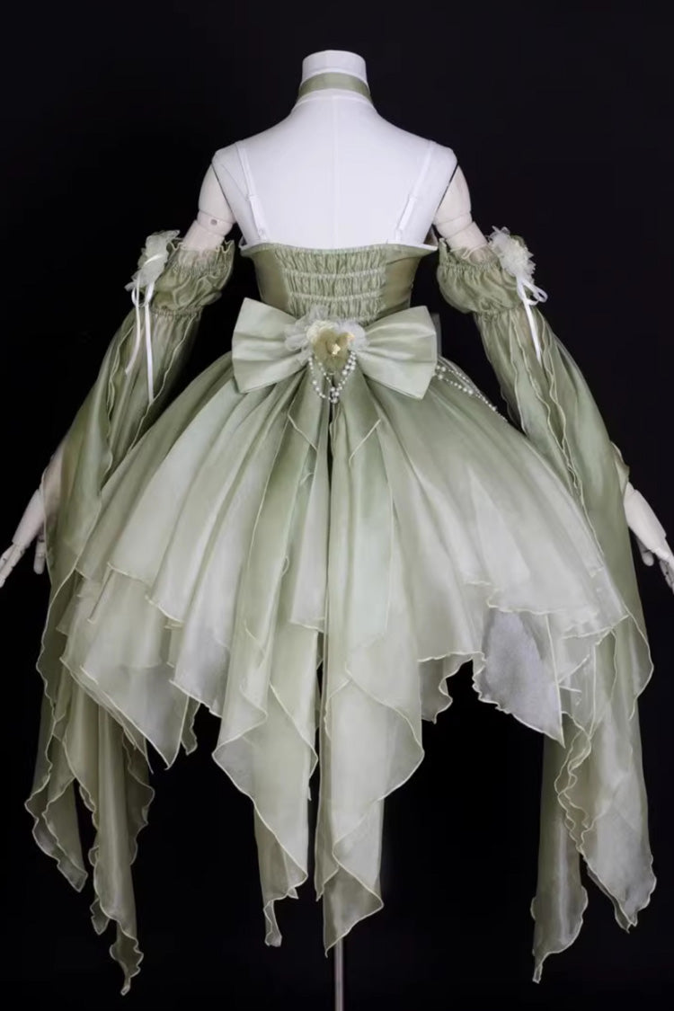Green Halterneck Sleeveless Bowknot Lace Irregular Sweet Chinese Style Lolita Jsk Dress