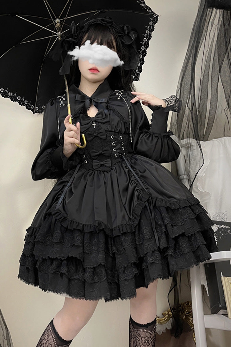 Black Cross of Merit Multi-Layered Bowknot Lace Gothic Lolita Jsk Dress