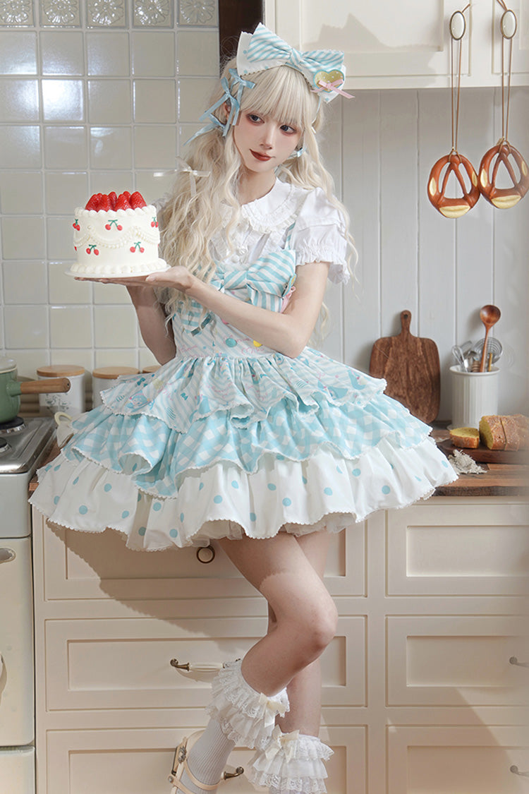 Blue Miku Sleeveless Triple-Layered Print Bowknot Sweet Lolita Jsk Dress