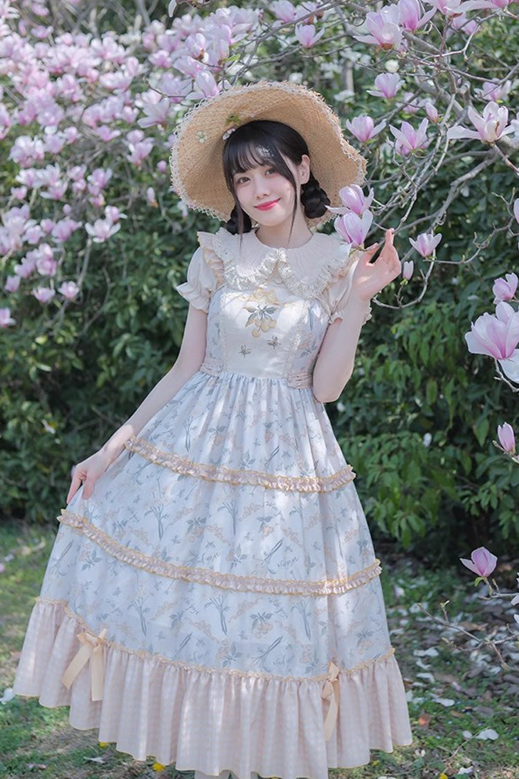 Multi-Color Cherry Butterfly Printed Embroidered Ruffle Sweet Lolita JSK Dress