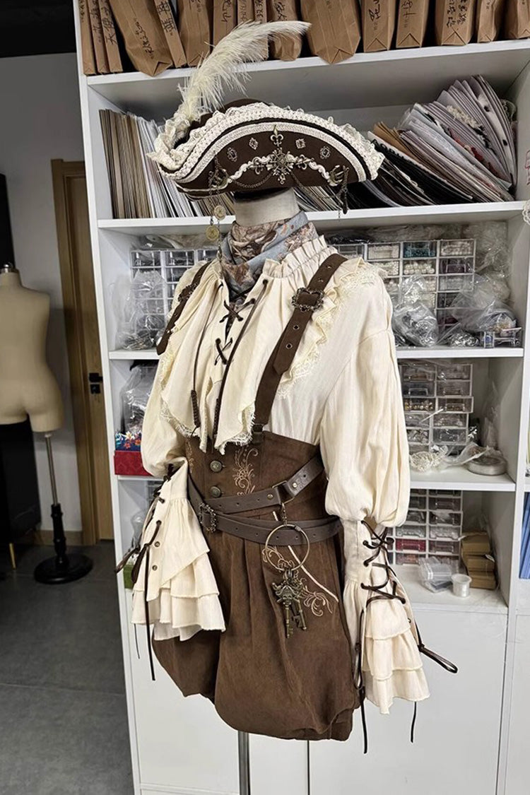 Ivory Pirate Series Navigation Treasure Hunting Guide V Collar Long Hime Sleeves Ouji Lolita Blouse