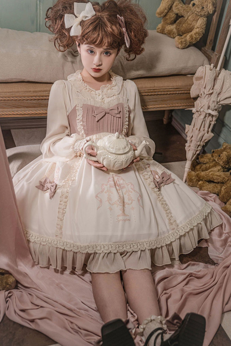 White/Pink Sleeveless Good Night Bear Print Sweet Lovely Lolita Dress