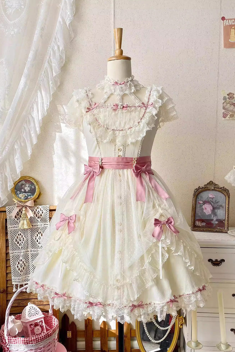 Yellow Sakura's Spring Resonance Sleeveless Ruffled Bow Sweet Lolita Jsk Dress (Short Version)