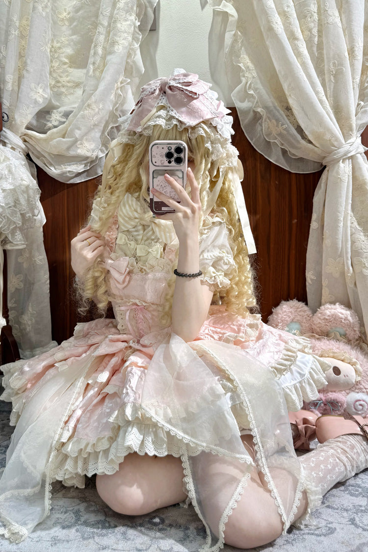Pink Sleeveless Multi-Layered Ruffled Bow Sweet Princess Ballet Lolita Jsk Dress