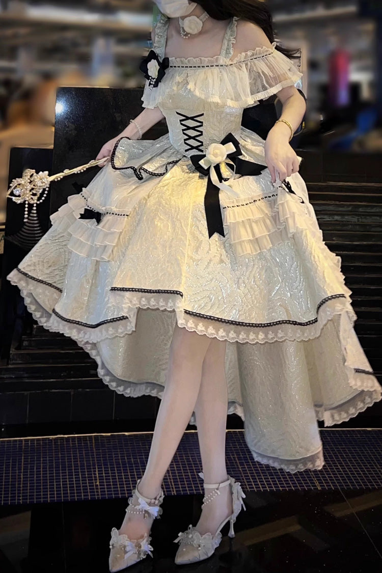 Ivory/Black Tycoon's Daughter Ruffle Bowknot Sweet Elegant Princess Lolita Jsk Dress