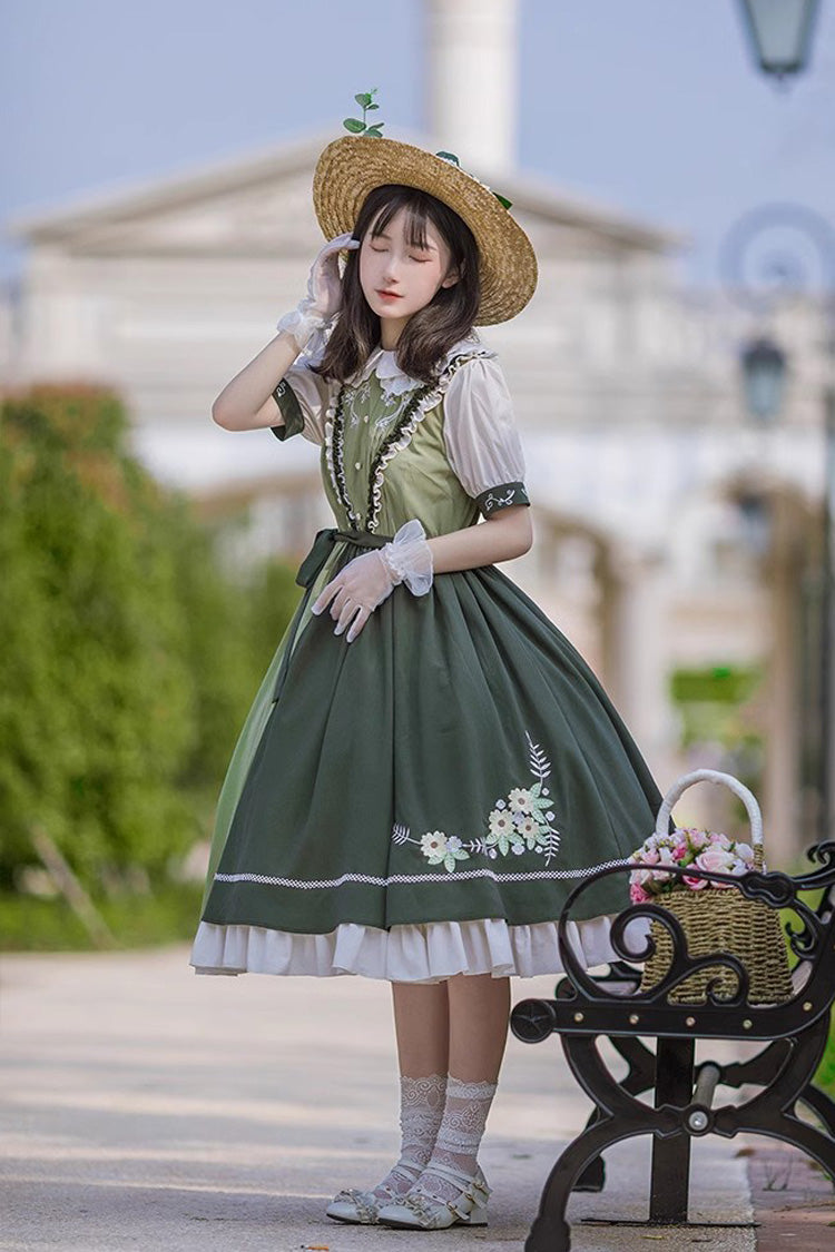 Multi-Color Doll Collar Embroidered Short Sleeves Classic Lolita Dress