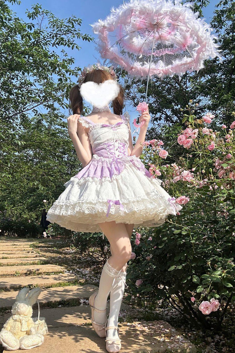 Purple Leiffu Sleeveless Ruffle Bowknot Lace Lace-Up Sweet Ballet Lolita Jsk Dress
