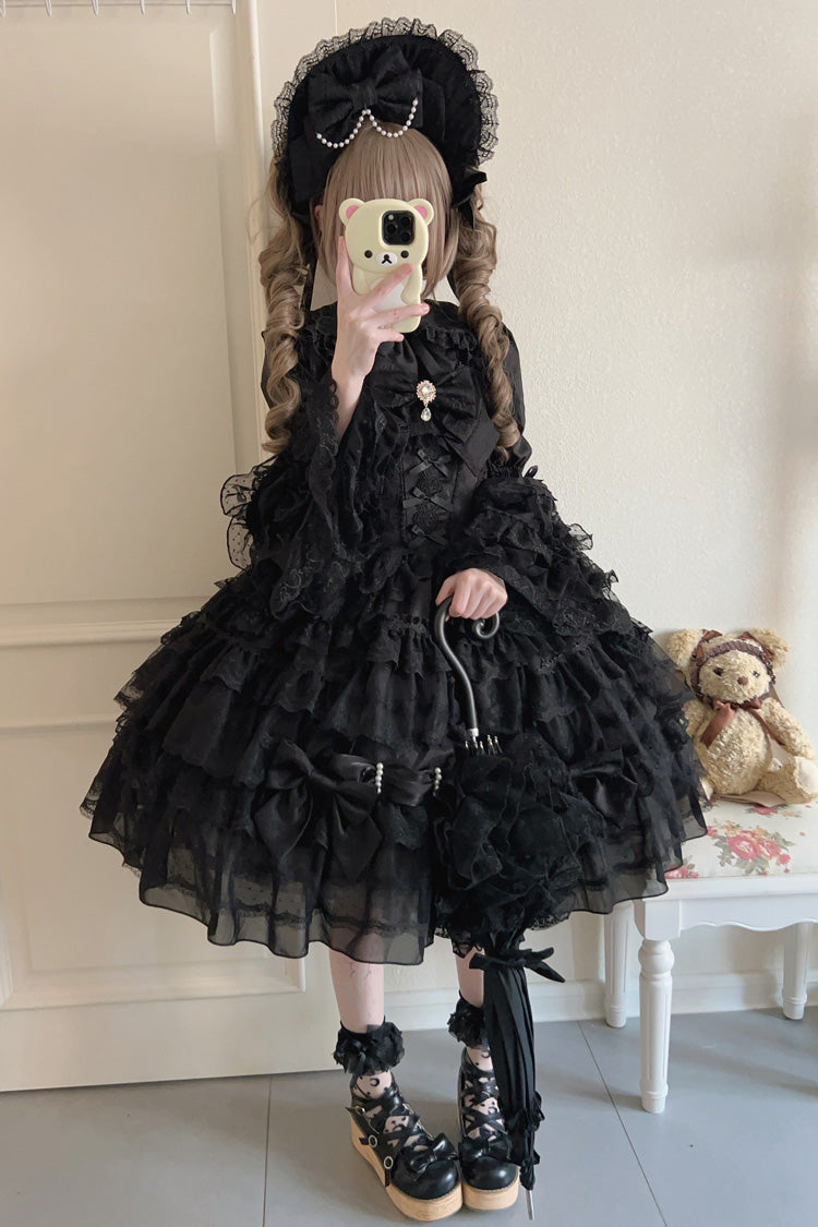 Black Dream Prologue Doll Multi-Layered Bowknot Lace Gothic Princess Lolita Dress