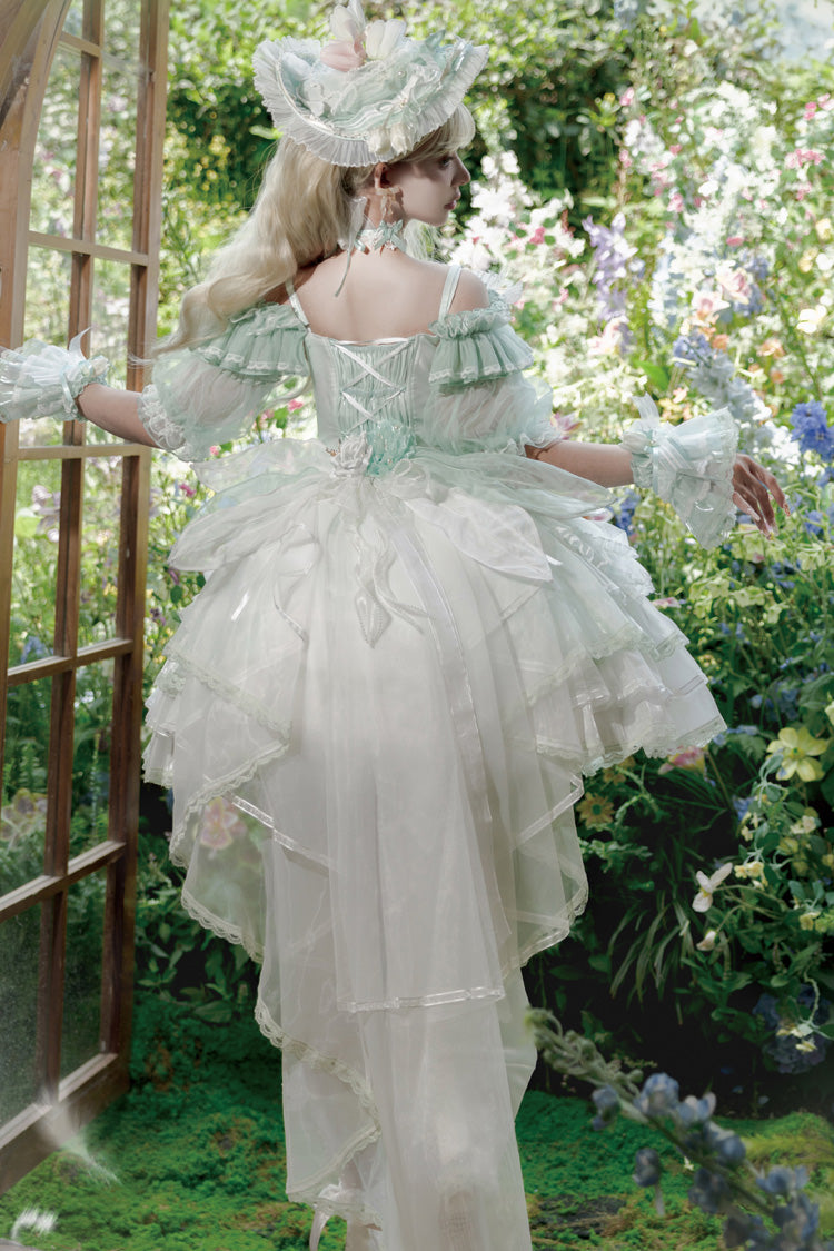 Green Tulip and Wind Chime Multi-Layered Ruffle Bowknot Lace Sweet Gorgeous Lolita Jsk Dress