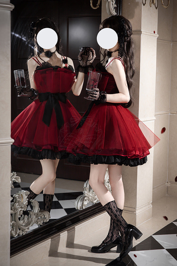 Wine Red Eternal Night Bouquet Sleeveless Ruffle Bowknot Sweet Princess Lolita Dress