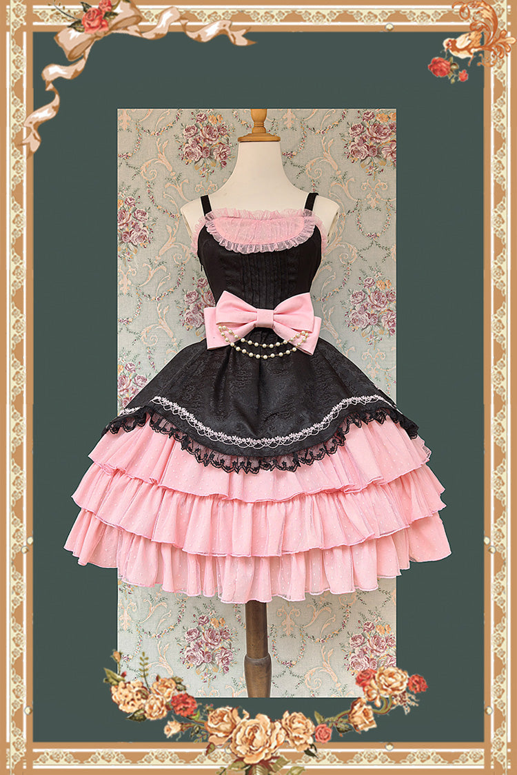 Pearl Box Sleeveless Triple-Layered Bowknot Lace Slim Pearl Sweet Elegant Lolita Jsk Dress 3 Colors