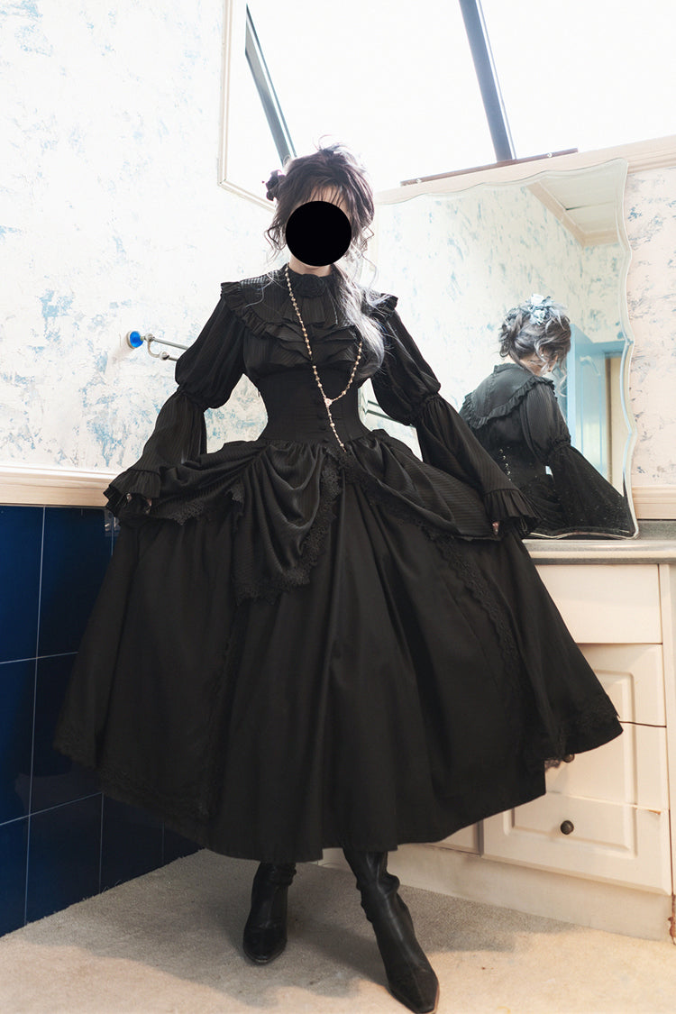 Black Sleepwalking Long Hime Sleeves Stitching Lace Plus Size Gothic Elegant Lolita Skirt Set